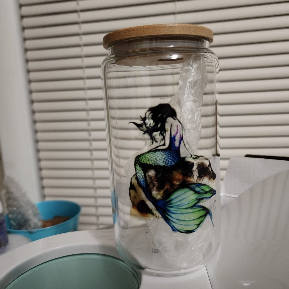 Bamboo lid glass mermaid